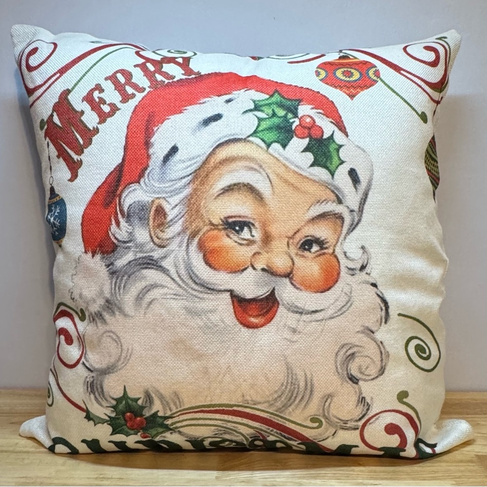 🎄Merry Christmas Throw Pillow 18x18 with Jolly Ole St. Nicholas, Santa Claus